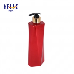 Red Color Unique Empty Shampoo Bottles 500ml PET Plastic With Pump Dispenser