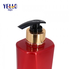 Red Color Unique Empty Shampoo Bottles 500ml PET Plastic With Pump Dispenser