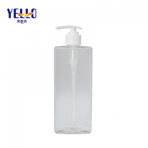 Clear Square PET Plastic Shampoo Bottles 500ml With Pump Dispenser