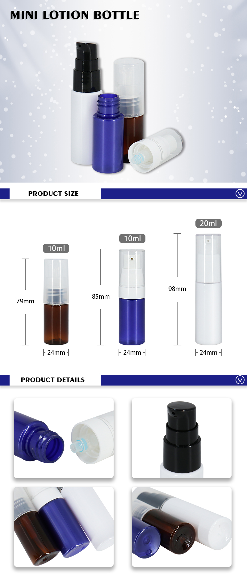 mini botellas de la loción de 10ml 20ml Customed, botella vacía del tamaño del viaje para el suero