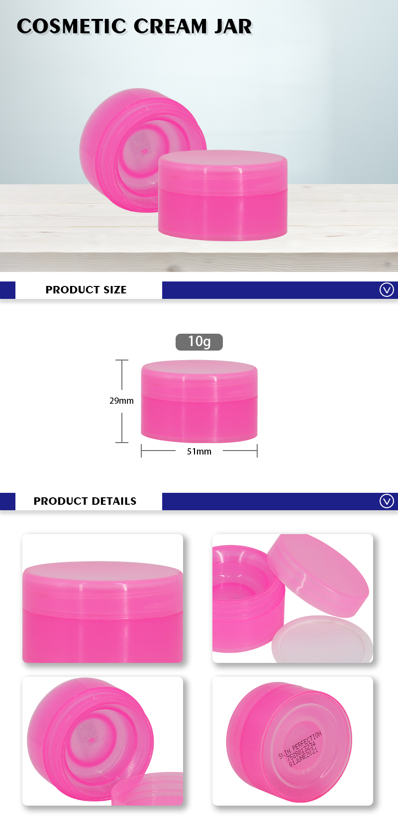 10g Plastic Empty Makeup Cosmetic Cream Jar , PP Round Pink Jars for Lip Balms