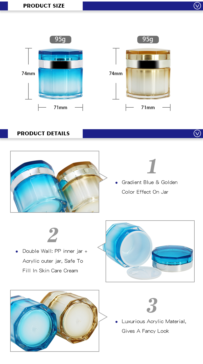 Empty Face Cream Containers , Golden / Blue Color Clear Cosmetic Jars