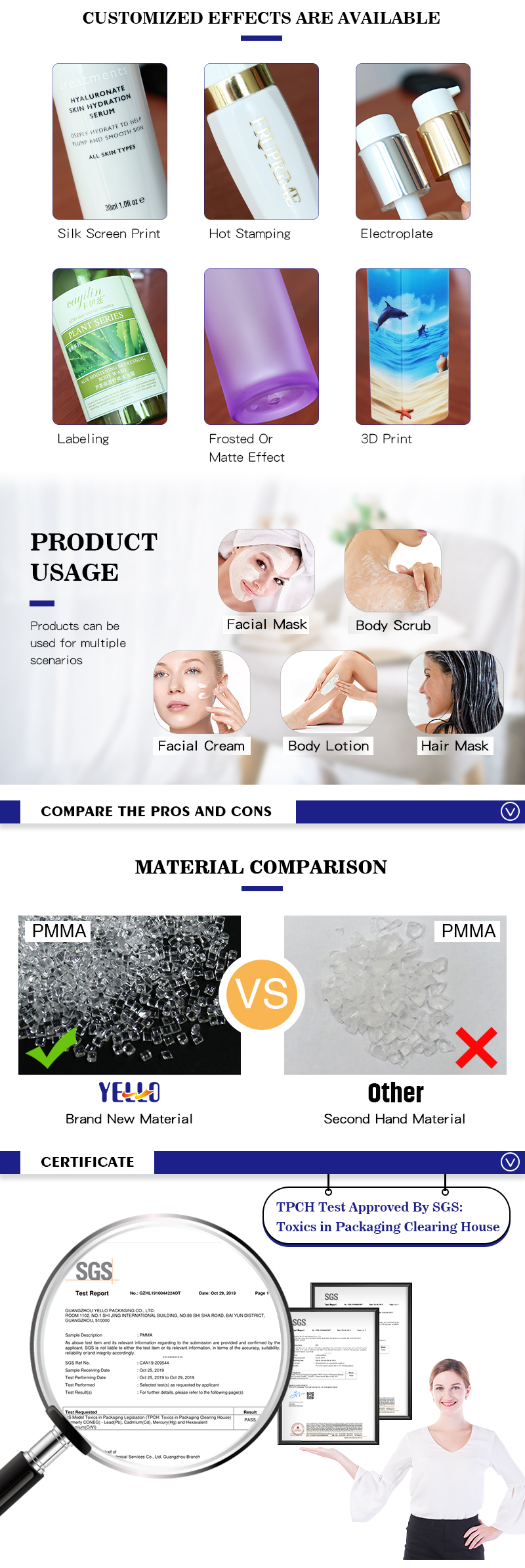 PMMA High Customs Made Cosmetic Bottles For Serum Toner / Empty Lotion Bottles Factory Supply