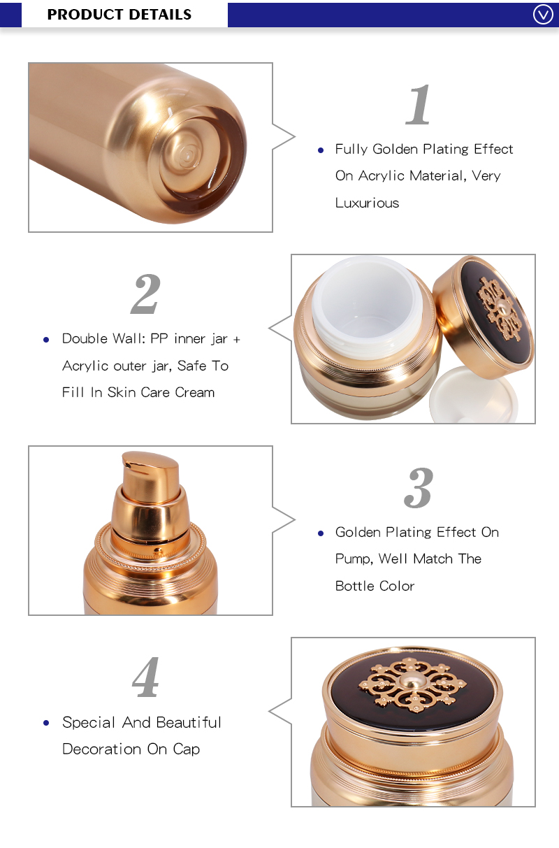 Luxury Acrylic Cosmetic Lotion Bottle 20ml 30ml , Moisturizing Cream Packaging Set