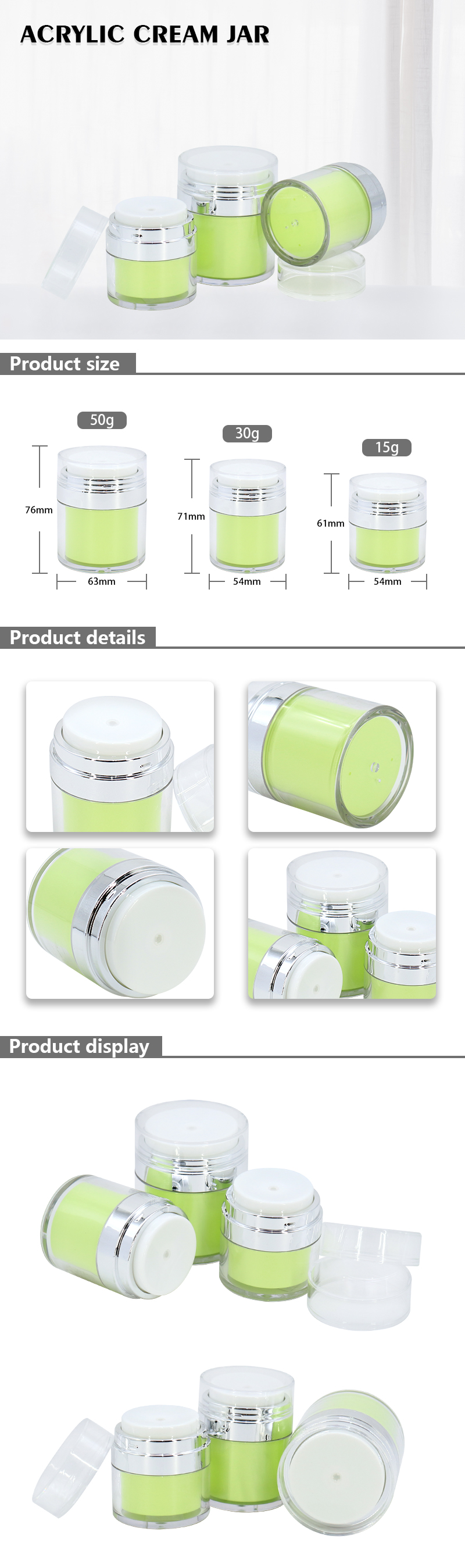 15g 30g 50g Airless Acrylic Cosmetic Jars / Custom Made Fancy Airless Cream Jar