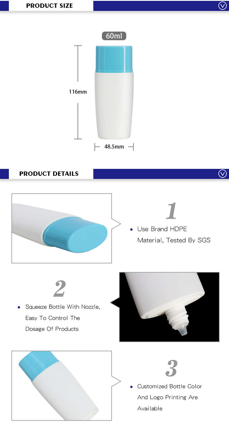 Squeezing Plastic Flat Bottles For Sunblocks Cream , Empty Customized Cosmetic Packaging Bottle