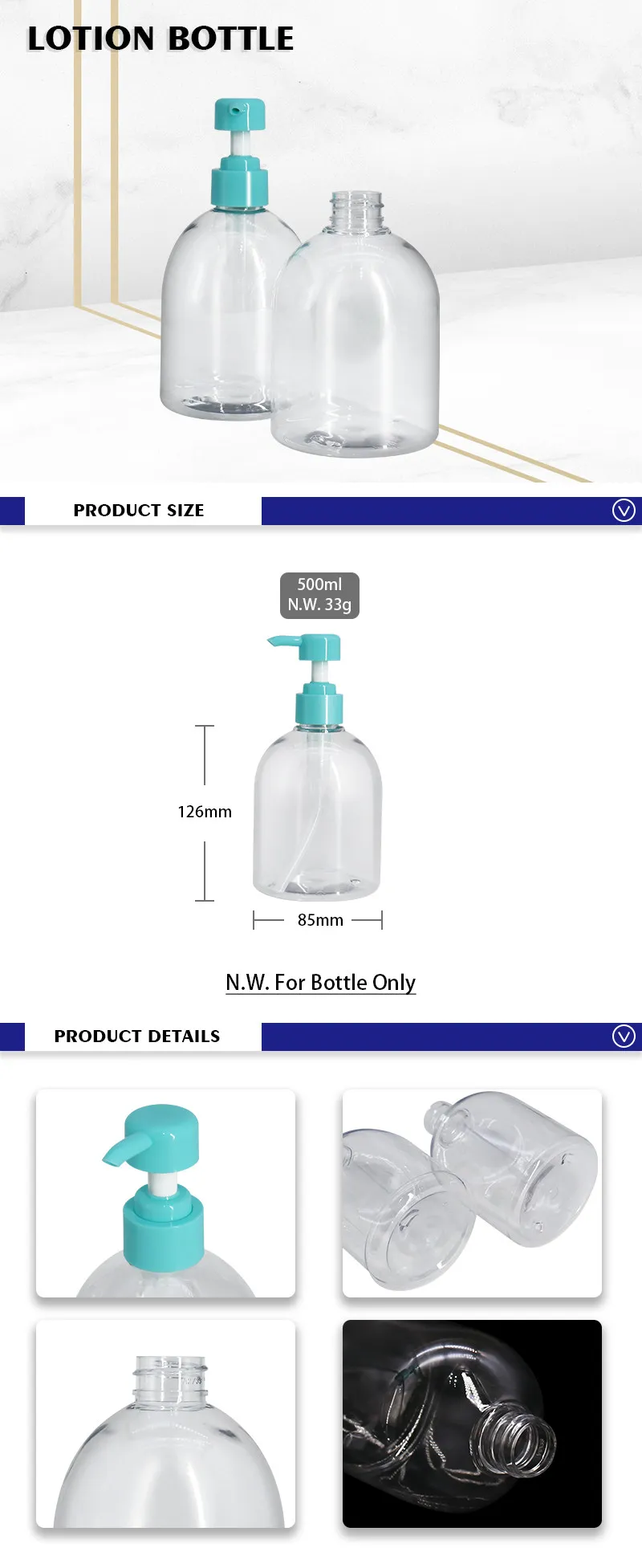 500ml PET Empty Hand Sanitizer Gel Bottle Washing Cleanser Containers