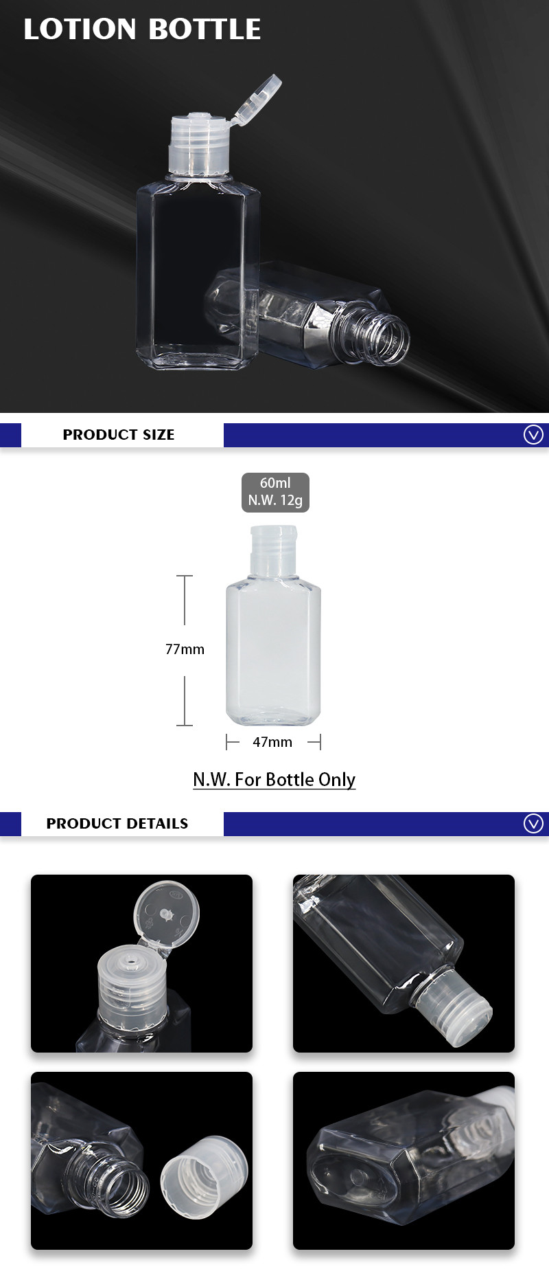 2oz 60ml Empty Clear Plastic PET Sanitizer Bottles