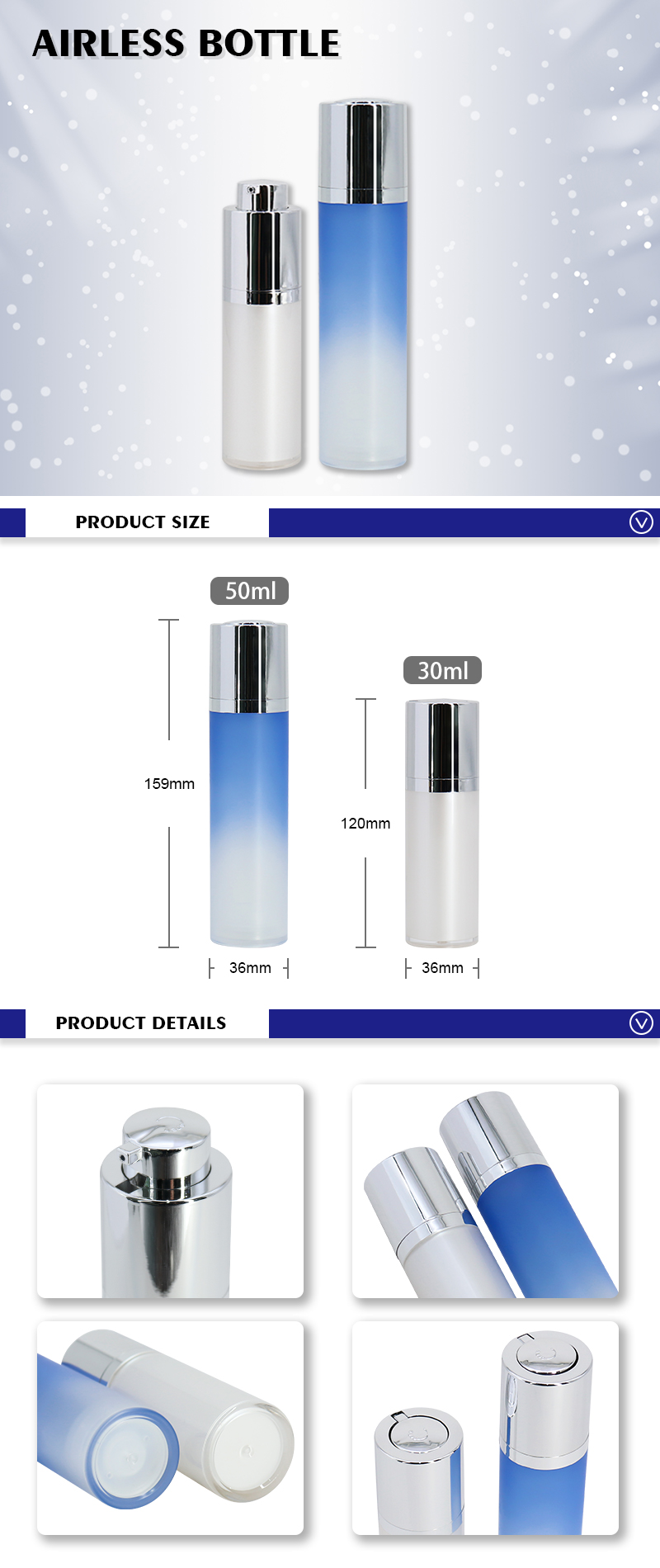 Unique 30ml 50ml Airless Pump Bottles