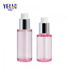 Botellas de loción PETG de plástico rosa claro de 50 ml y 60 ml con bomba plateada