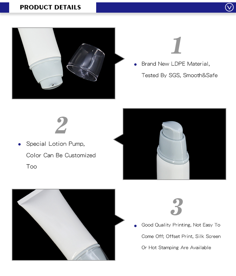 Unique Airless Pump Moisturizing Lotion Tubes , Empty Cosmetic Packaging Tube