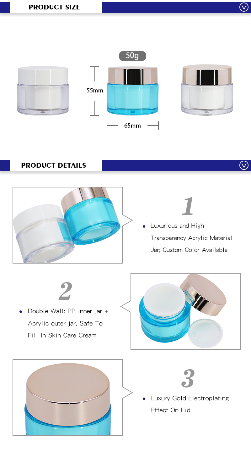 Transparency Premium Face Cream Pot Containers Packaging Customize 50g