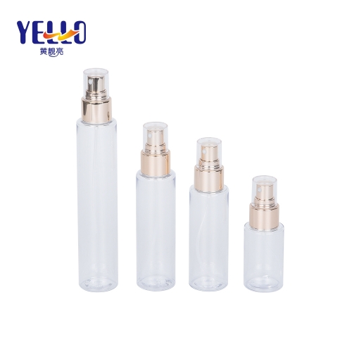 50ml 100ml 150ml Long Slim Plastic Bottles With Golden Mist Spray Pump