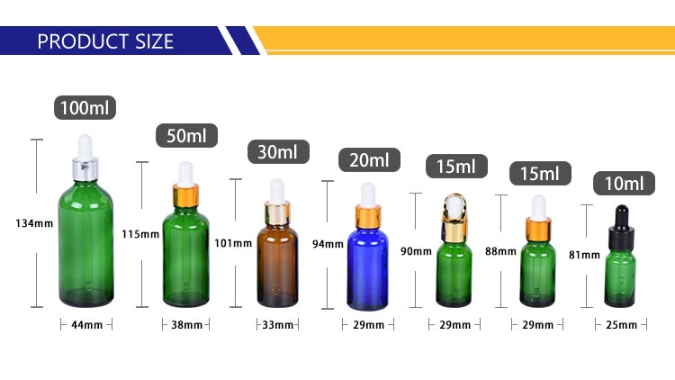 15ml 30ml 50ml 100ml Botellas cuentagotas de vidrio verde claro al por mayor