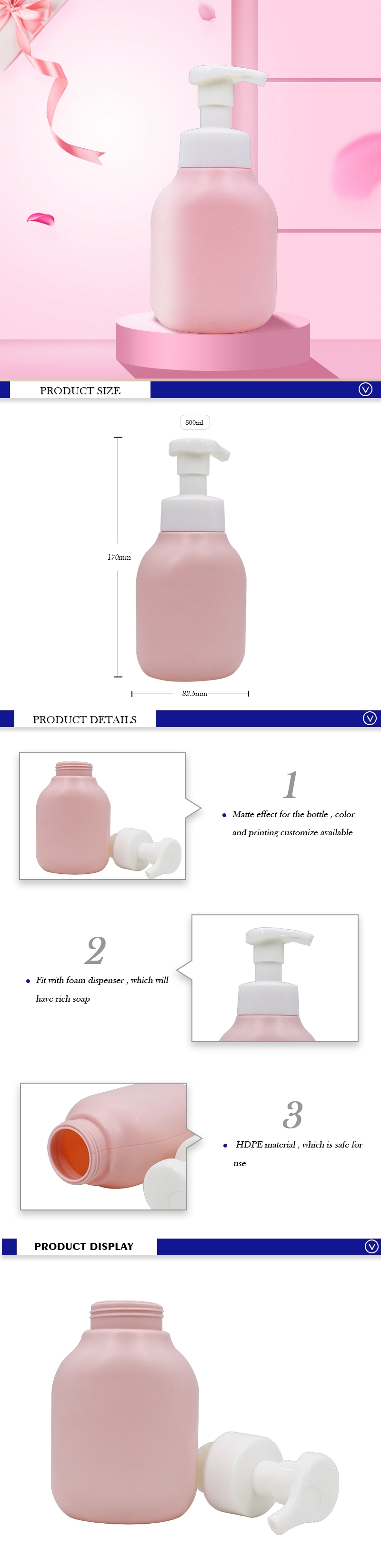 300ml 10 oz Pink Foam Dispenser Bottles , OEM Custom Foam Maker Bottle