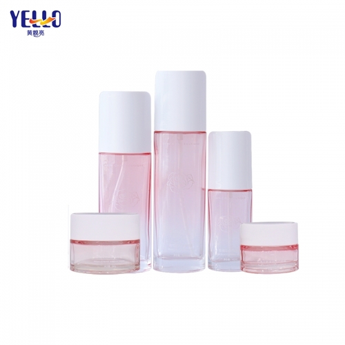 Venta al por mayor Gradient Pink Glass 30ml Frascos cosméticos y botellas de loción con bomba