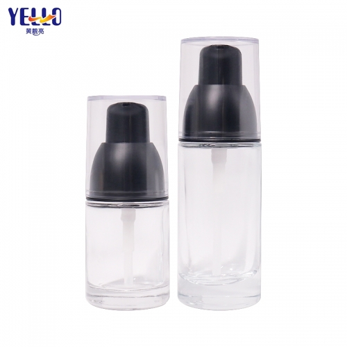 15ml 25ml Glass Lotion Bottles With Black Pump / Cylinder Serum Pump Bottles