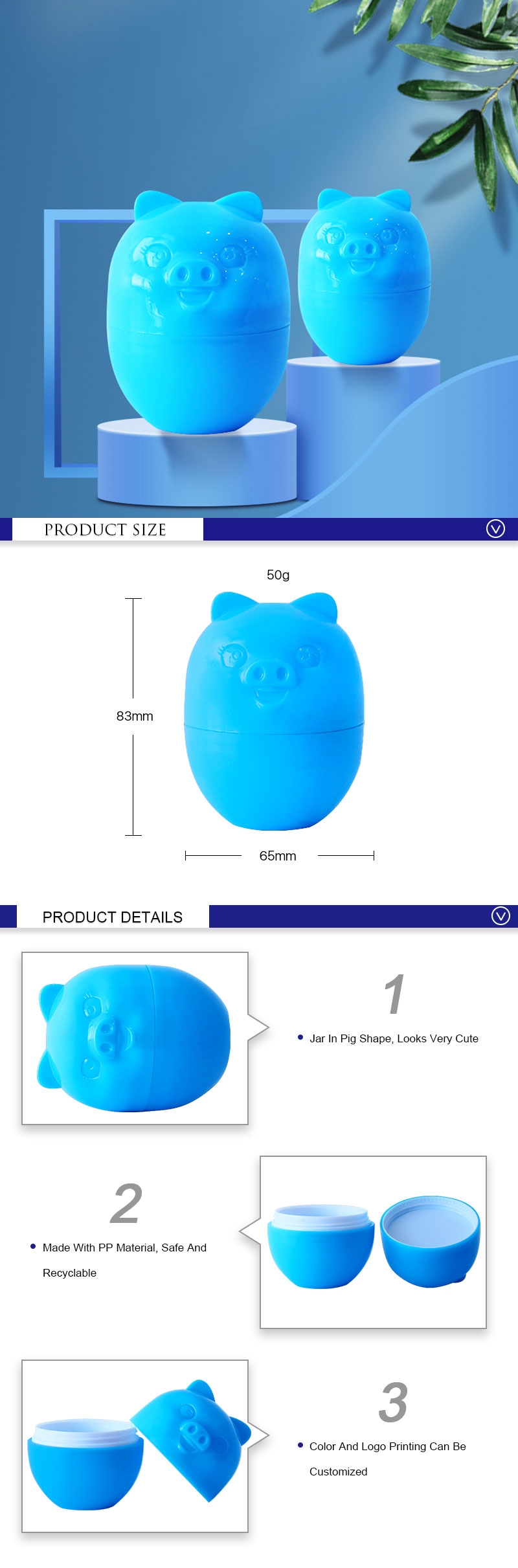 Cute 50g Cosmetic Packaging Containers Jars With Lids Wholesale Pig Shape