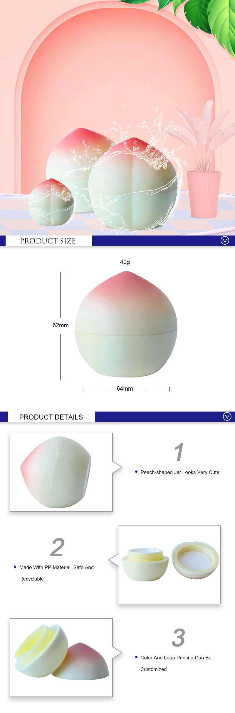 40g Face Cream Jars Peach Shape 