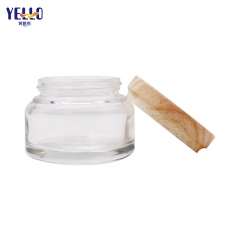 Round Glass Serum Lotion Bottles And Cream Jar With Bamboo Effect Lid