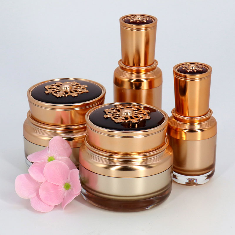 Gold Acrylic Lotion Pump Bottles And Cosmetic Jar