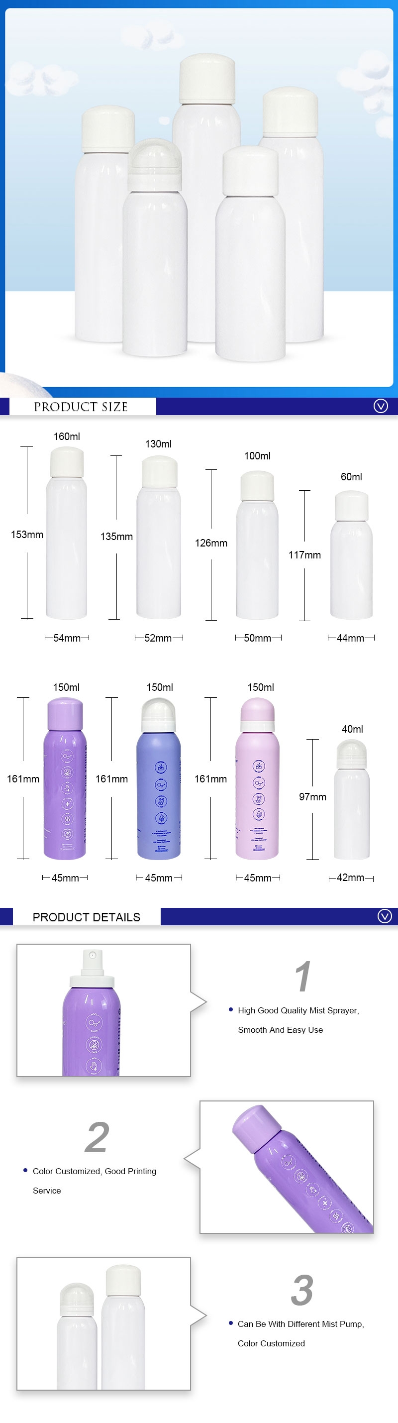 Botellas de spray de niebla de plástico PET recicladas blancas rojas de 50 ml al por mayor