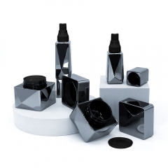 Botellas de la bomba de loción negra cuadrada única y recipientes de frasco de crema