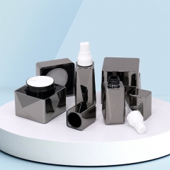 Unique Square Black Pet Lotion Pump Bottles And Cream Jar Containers