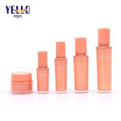Peach Color Cosmetic Pump Dispenser Lotion Bottle And Cream Jar With Lid