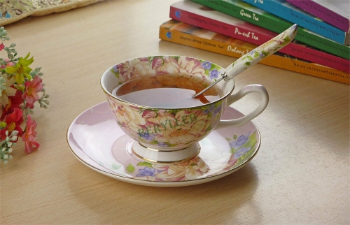 Flower Bone China Teacup / Coffee Cup w/t Saucer and Spoon 230ml (1# ) * Free Shipping