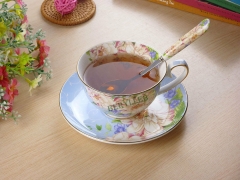 Flower Bone China Teacup / Coffee Cup w/t Saucer and Spoon 230ml (2# ) * Free Shipping