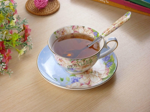 Flower Bone China Teacup / Coffee Cup w/t Saucer and Spoon 230ml (2# ) * Free Shipping