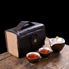 Lotus Handmade  S999 Pure Silver Ceramic Travel Gongfu Tea Set * 4 Pcs * Free Shipping