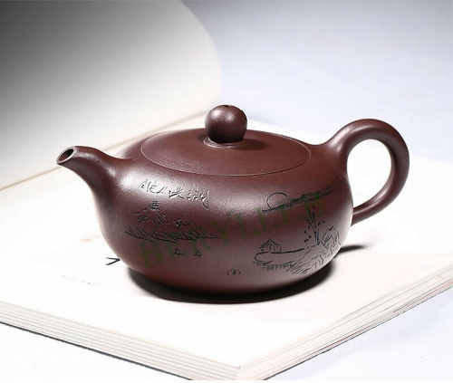 Flat Jade * Pure Handmade Yixing Purple Clay Zisha Teapot 250ml * Free Shipping