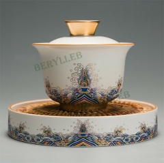 High Quality Seawater River Bank Veins Gold Wires Enamel Gaiwan Teacup 150ml * Free Shipping