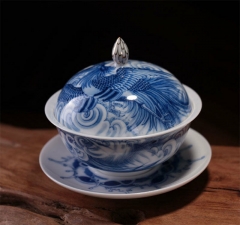 Phoenix Gaiwan * Pure Hand Painted Jingdezhen Porcelain Gongfu Teacups * Free Shipping