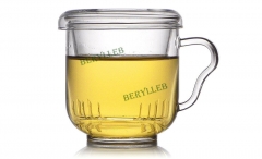 High Grade Clear Glass Office Teacup w/t Infuser & Lid 250ml 8.4fl.oz * Free Shipping