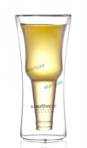 Kamjove Upside Down Bottle Double Wall Clear Glass Cup 220ml 7.4 fl. oz * Free Shipping