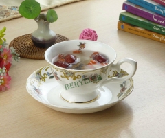 Flower Bone China Teacup / Coffee Cup w/t Saucer and Spoon 230ml (3# )
