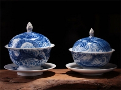 Dragon & Phoenix Gaiwan * Pure Hand Painted Jingdezhen Porcelain Gongfu Teacups * Free Shipping