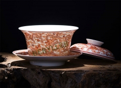 Fan Hong Dragon * Pure Hand Painted Jingdezhen Porcelain Teacup Gaiwan 190ml * Free Shipping