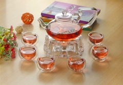 Exquisite Clear Glass Teapot 500ml + 6 Teacups + Warmer * Free Shipping