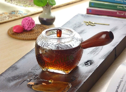 Handmade Red Sandalwood Side Handle Hammer Tone Glass Gongfu Teapot 240ml * Free Shipping