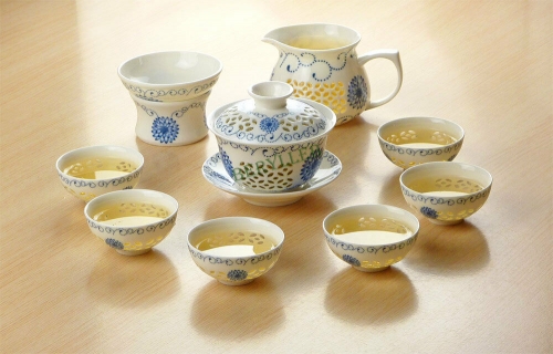 High Grade Ling Long White & Blue Porcelain Gongfu Tea Set 9 Pcs * Free Shipping