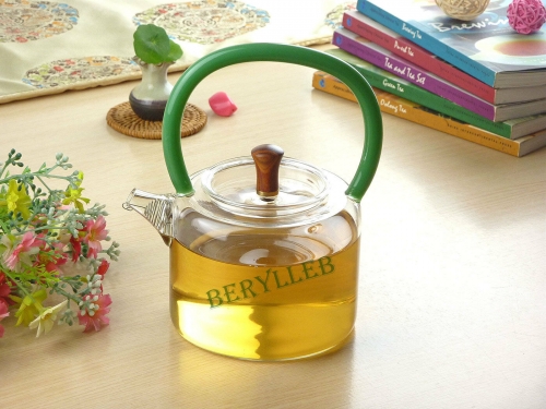 High Grade Handmade Green Handle Clear Glass Kettle 700ml 23.5oz * Free Shipping