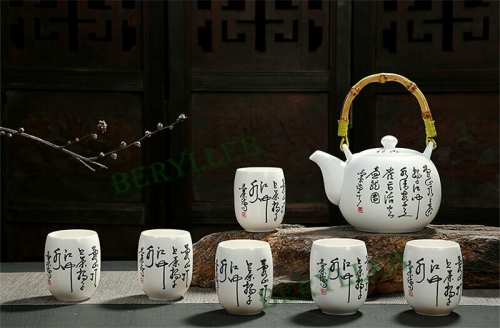 Hand Painted Chinese Tea Culture Porcelain Teapot +6 Teacups * Free Shipping