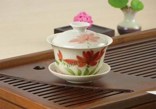 Hand Painted Louts Ice Cracks Porcelain Gongfu Teacup Gaiwan 120ml 4fl.oz * Free Shipping