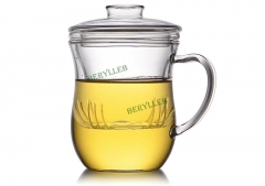 High Grade Clear Glass Office Teacup w/t Infuser & Lid 300ml 10fl.oz * Free Shipping