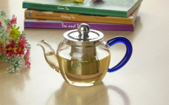 BDS High Grade Blue Handle Clear Glass Gongfu Teapot w/t Infuser 250ml 8.4fl.oz * Free Shipping