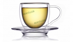 High Grade Double Wall Clear Glass Tea Coffee Cup w/t Saucer 85ml 2.86fl. oz * Free Shipping